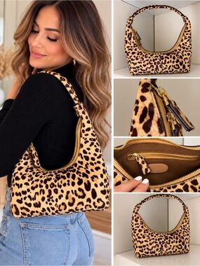 Leopard Print Clutch Bag - Tan Brown